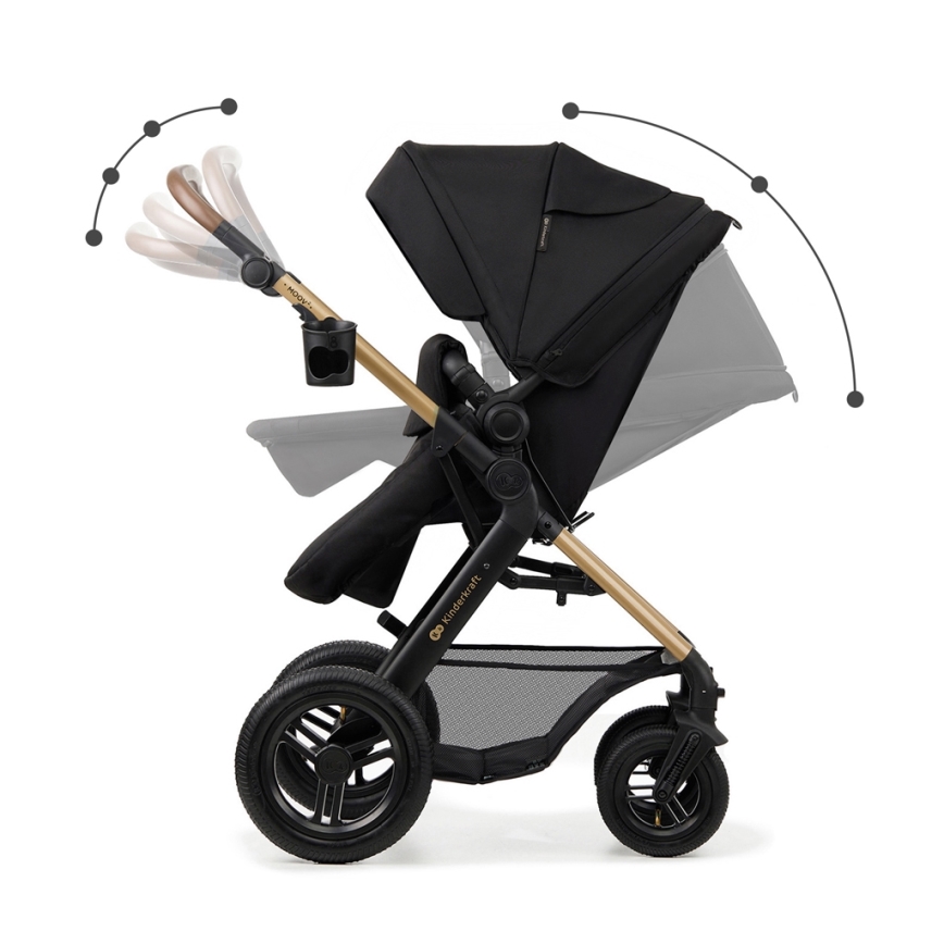 KINDERKRAFT - Kombinovaný kočárek 3v1 MOOV 2 AIR Pure black + autosedačka MINK PRO