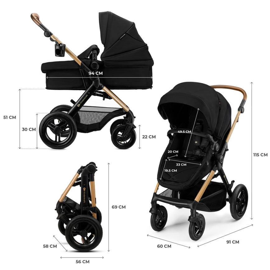 KINDERKRAFT - Kombinovaný kočárek 3v1 MOOV 2 XL Air Black