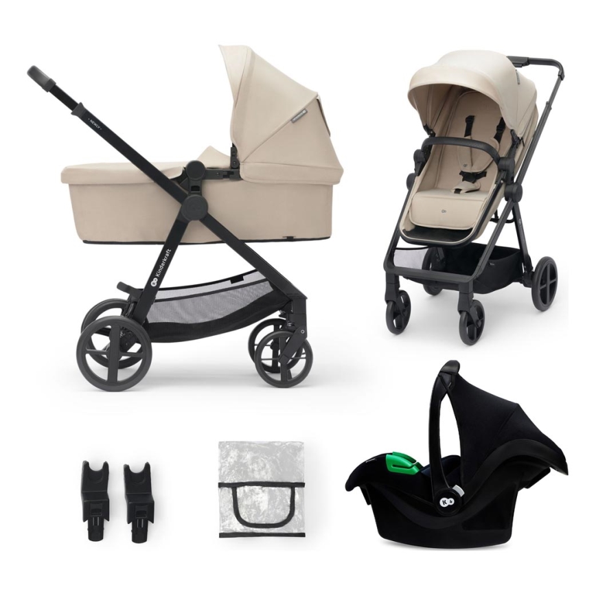 KINDERKRAFT - Kombinovaný kočárek 3v1 NEWLY Sand beige + autosedačka MINK PRO