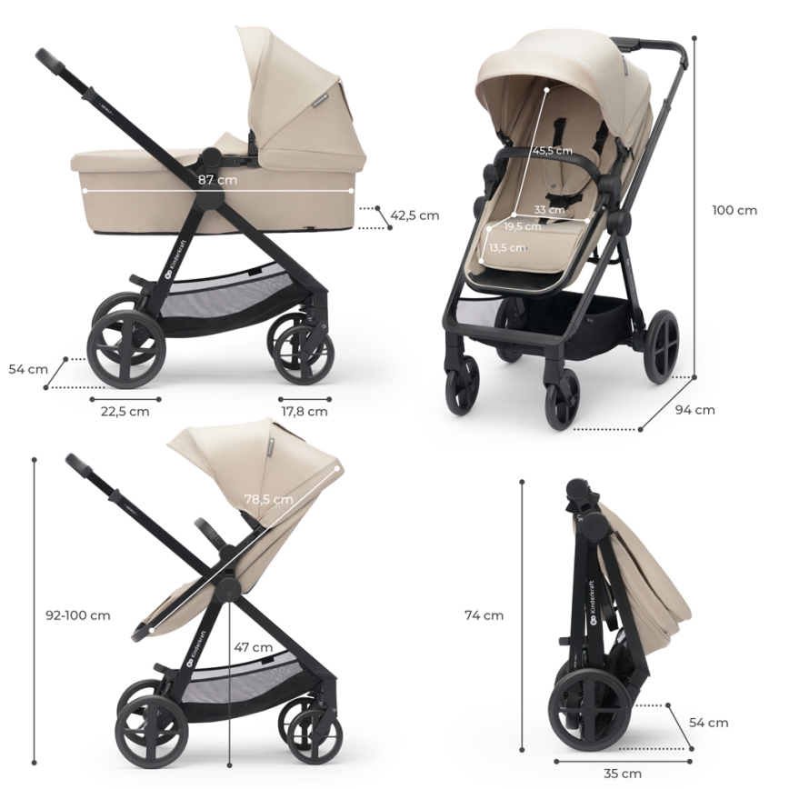 KINDERKRAFT - Kombinovaný kočárek 3v1 NEWLY Sand beige + autosedačka MINK PRO