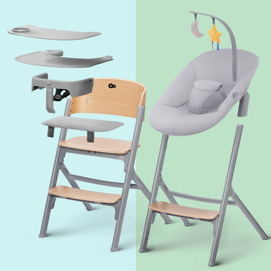 KINDERKRAFT SELECT - Dětská jídelní židle 3v1 LIVY Premium dub + lehátko CALMEE