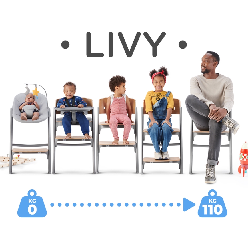 KINDERKRAFT SELECT - Dětská jídelní židle 3v1 LIVY Premium dub + lehátko CALMEE