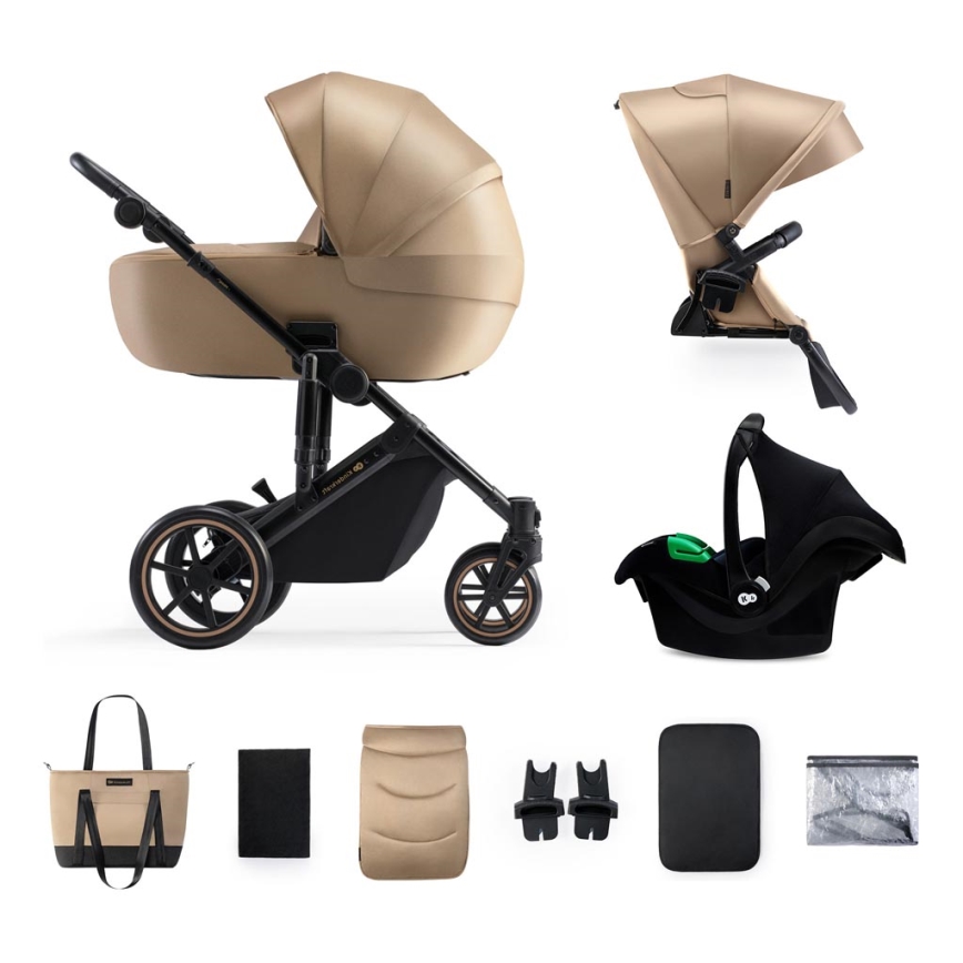 KINDERKRAFT SELECT - Kombinovaný kočárek 3v1 PRIME 2 Premium Sandrose beige + autosedačka