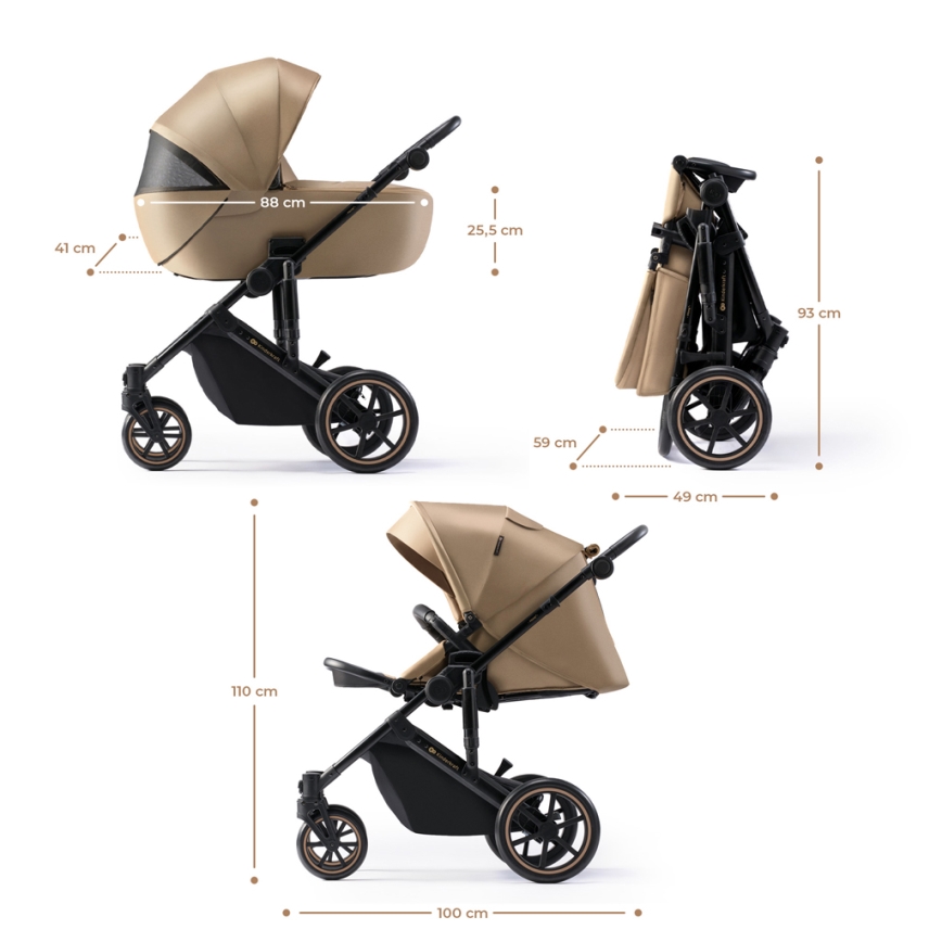 KINDERKRAFT SELECT - Kombinovaný kočárek 3v1 PRIME 2 Premium Sandrose beige + autosedačka