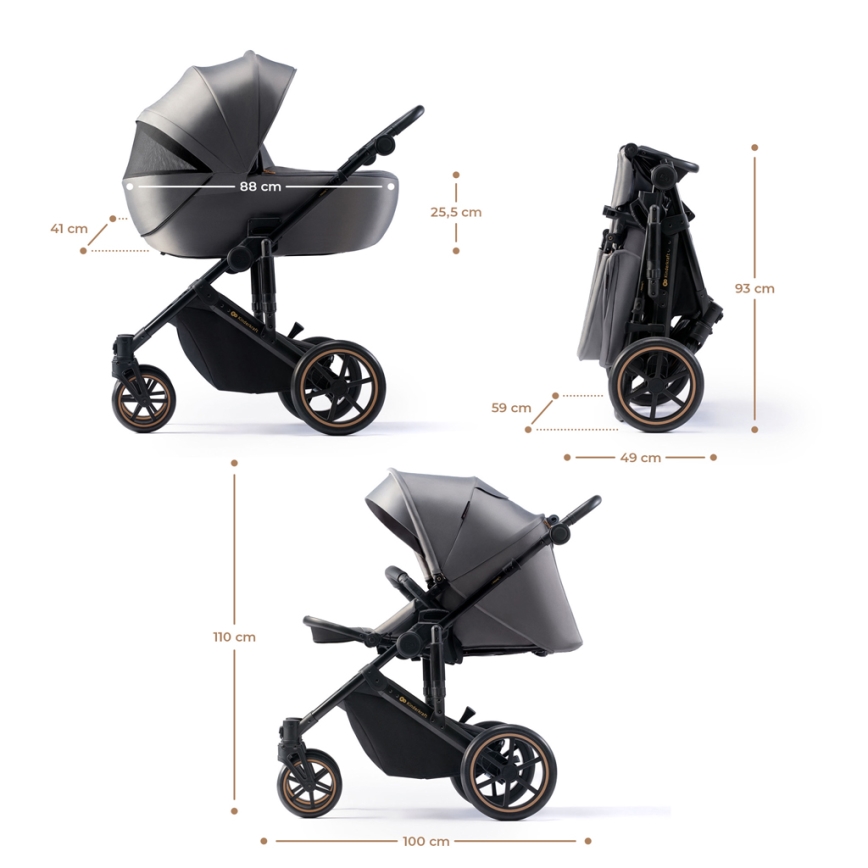 KINDERKRAFT SELECT - Kombinovaný kočárek 3v1 PRIME 2 Premium Shadow grey + autosedačka