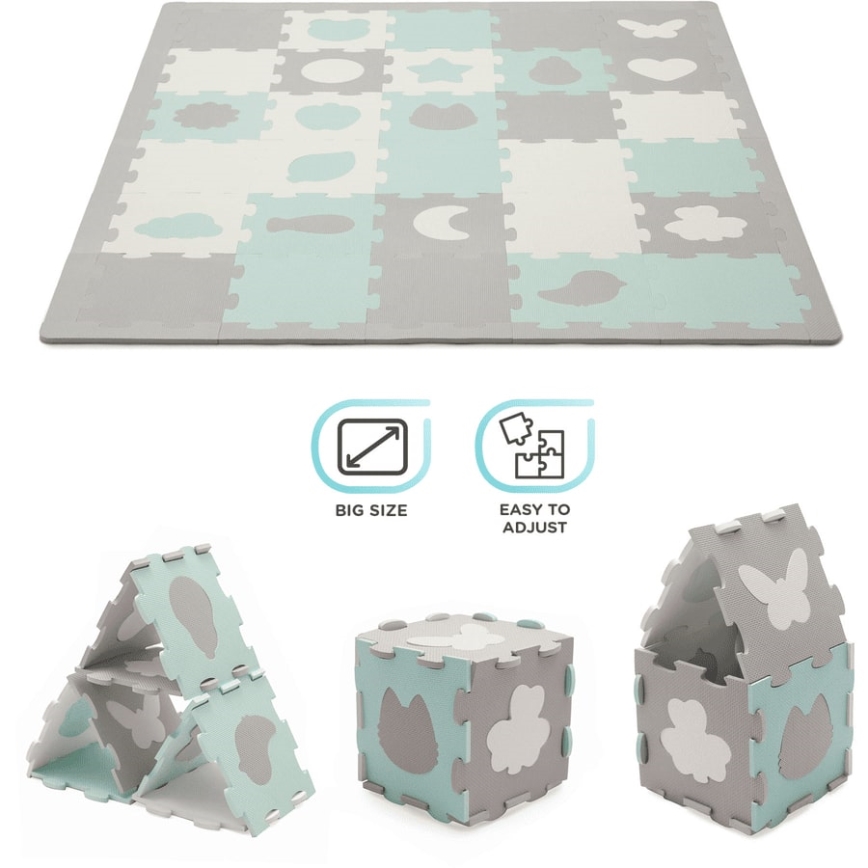KINDERKRAFT - Pěnové puzzle LUNO 30ks šedá/mintová