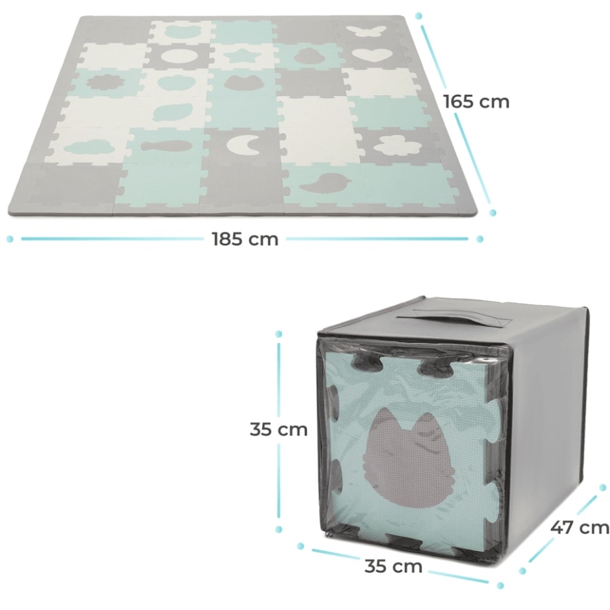 KINDERKRAFT - Pěnové puzzle LUNO 30ks šedá/mintová