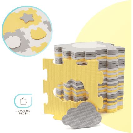 KINDERKRAFT - Pěnové puzzle LUNO 30ks šedá/žlutá