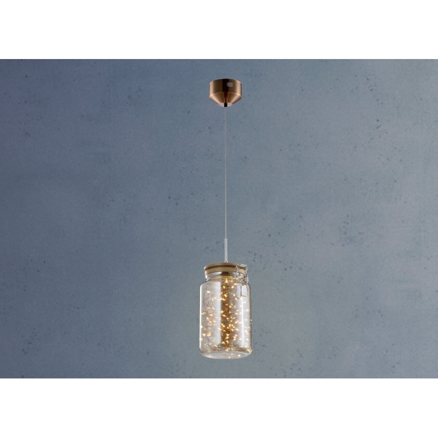 LED Lustr na lanku JAR LED/5W/230V měděná/dřevo