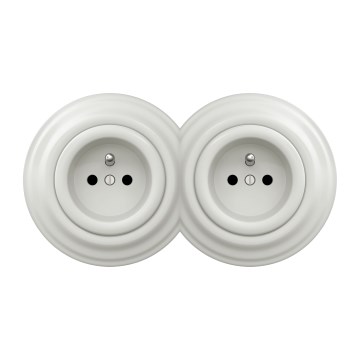 Kliklap - Dvojitá retro zásuvka domovní s rámečkem 230V bílá