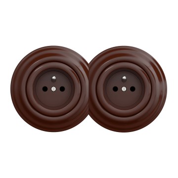 Kliklap - Dvojitá retro zásuvka domovní s rámečkem 230V hnědá