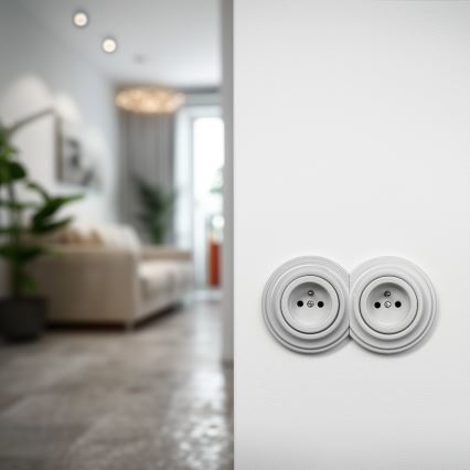 Kliklap - Dvojitá retro zásuvka domovní s rámečkem 230V keramická bílá