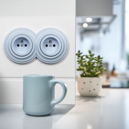 Kliklap - Dvojitá retro zásuvka domovní s rámečkem 230V modrá