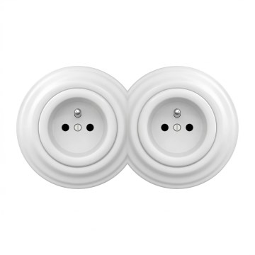 Kliklap - Dvojitá retro zásuvka domovní s rámečkem 230V sněhově bílá