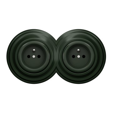 Kliklap - Dvojitá retro zásuvka domovní s rámečkem 230V zelená