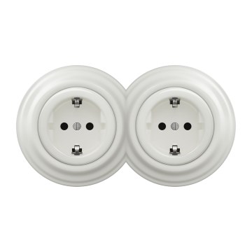 Kliklap - Dvojitá retro zásuvka domovní s rámečkem SCHUKO 230V/16A bílá