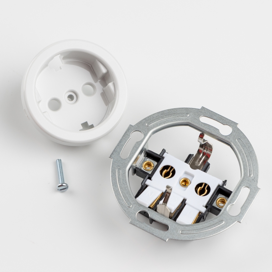 Kliklap - Dvojitá retro zásuvka domovní s rámečkem SCHUKO 230V/16A keramická bílá