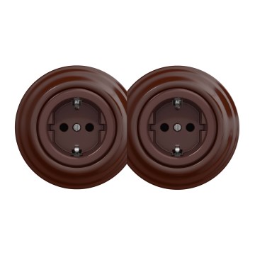 Kliklap - Dvojitá retro zásuvka domovní s rámečkem SCHUKO 230V hnědá