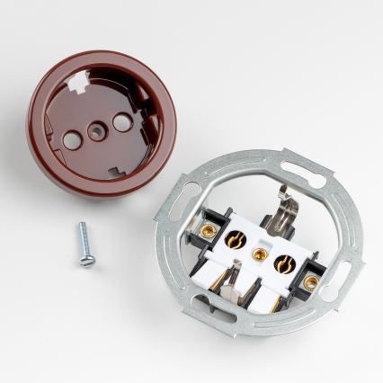 Kliklap - Dvojitá retro zásuvka domovní s rámečkem SCHUKO 230V hnědá