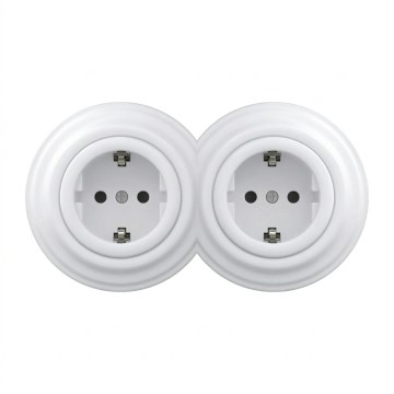 Kliklap - Dvojitá retro zásuvka domovní s rámečkem SCHUKO 230V sněhově bílá