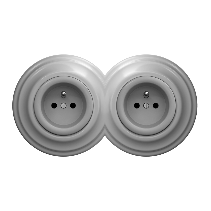 Kliklap - Dvojitá retro zásuvka s rámečkem 230V šedá