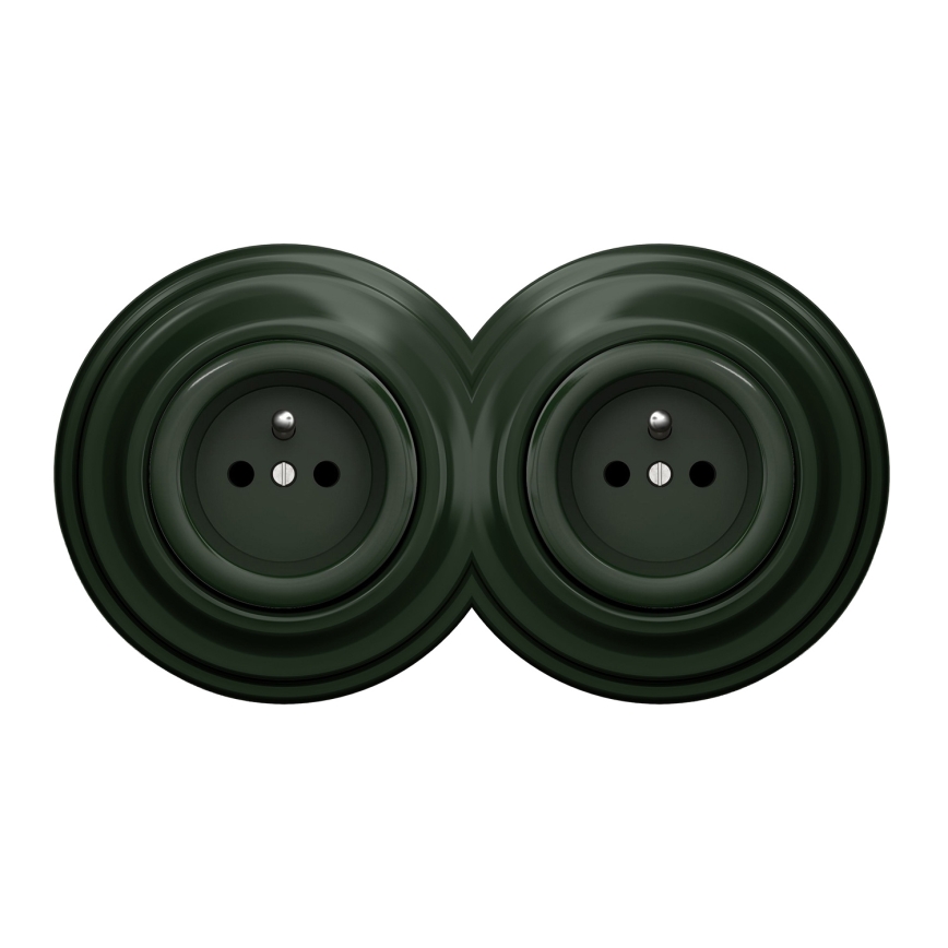 Kliklap - Dvojitá retro zásuvka s rámečkem 230V zelená