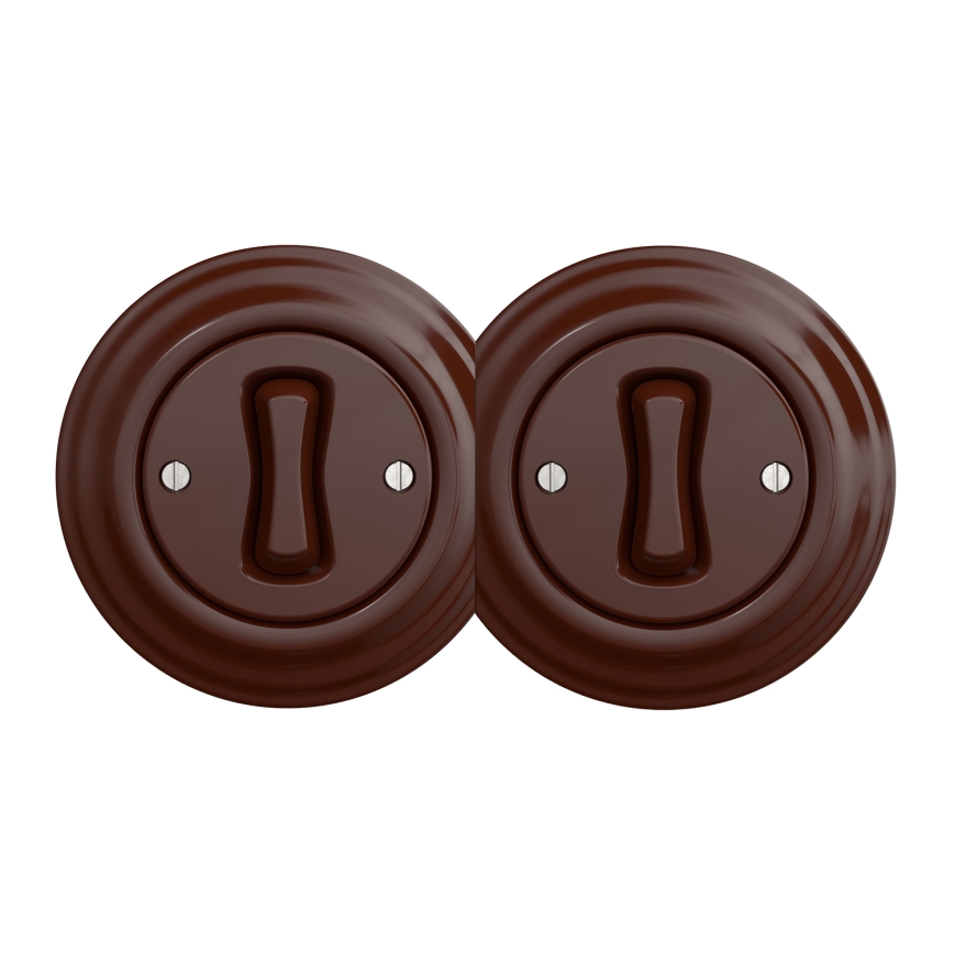 Kliklap - Dvojitý retro jednopólový vypínač s rámečkem č. 1 hnědá