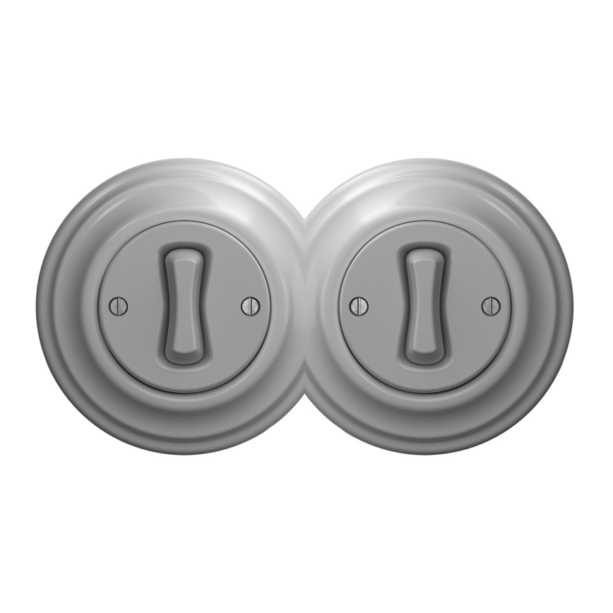 Kliklap - Dvojitý retro jednopólový vypínač s rámečkem č. 1 šedá