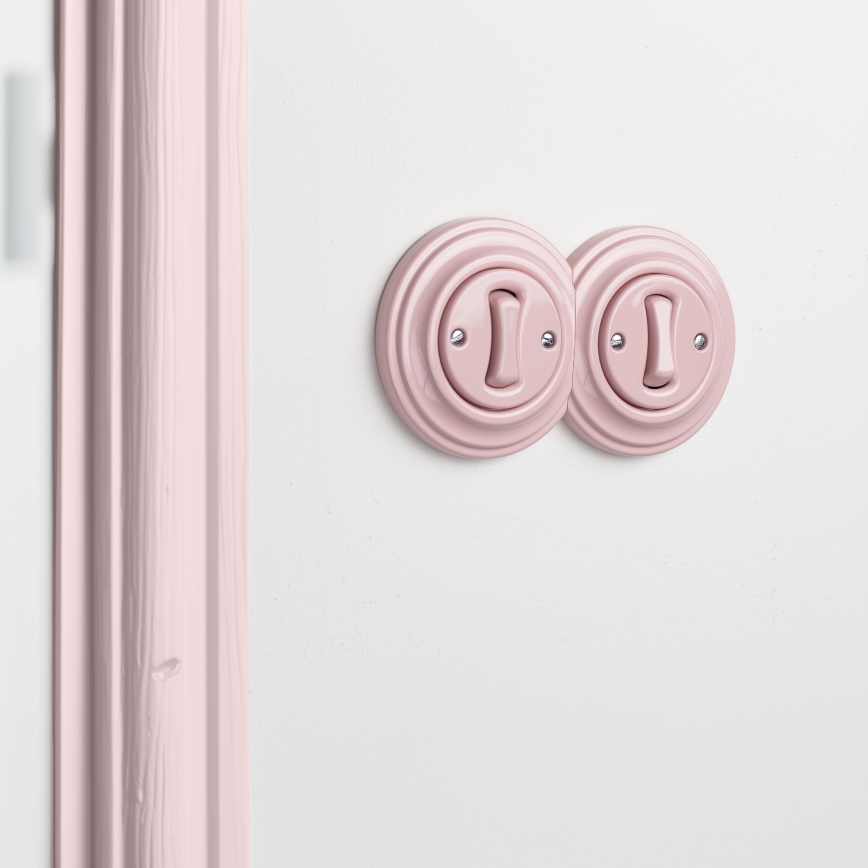 Kliklap - Dvojitý retro jednopólový vypínač s rámečkem č. 1 starorůžová