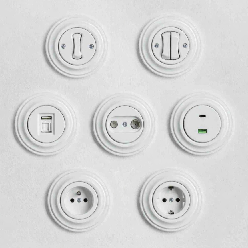 Kliklap - Retro dvojité tlačítko s rámečkem sněhově bílá