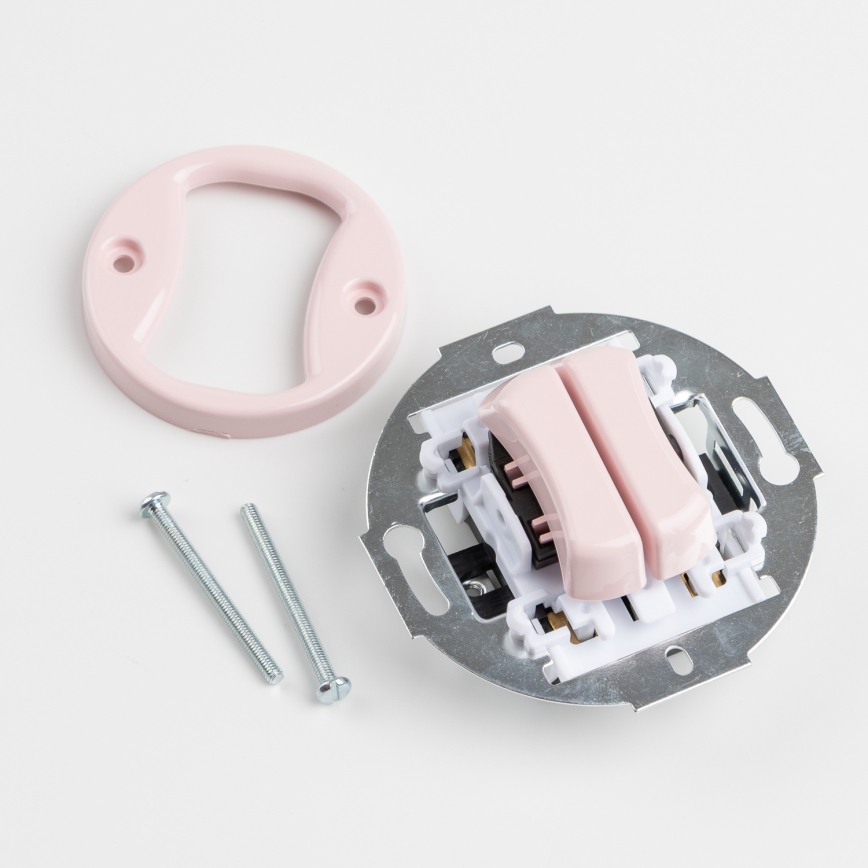 Kliklap - Retro dvojitý schodišťový vypínač bez rámečku č. 6+6 starorůžová