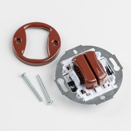 Kliklap - Retro dvojitý schodišťový vypínač s rámečkem č. 6+6 hnědá