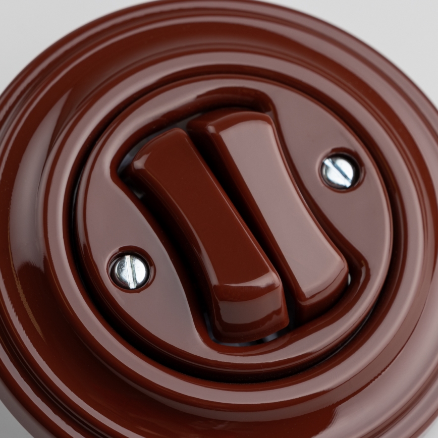 Kliklap - Retro dvojitý schodišťový vypínač s rámečkem č. 6+6 hnědá