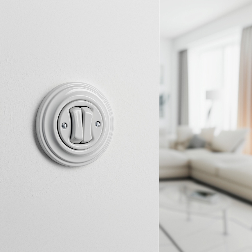 Kliklap - Retro dvojitý schodišťový vypínač s rámečkem č. 6+6 keramická bílá