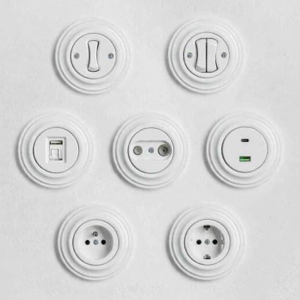 Kliklap - Retro dvojitý schodišťový vypínač s rámečkem č. 6+6 sněhově bílá