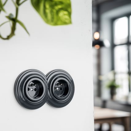 Kliklap - Retro jednopólový vypínač č. 1 a zásuvka 230V s rámečkem antracit