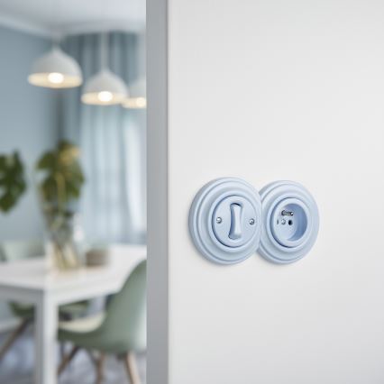 Kliklap - Retro jednopólový vypínač č. 1 a zásuvka 230V s rámečkem modrá