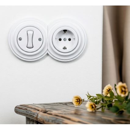 Kliklap - Retro jednopólový vypínač č. 1 a zásuvka SCHUKO 230V s rámečkem sněhově bílá
