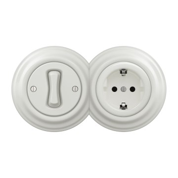 Kliklap - Retro jednopólový vypínač č. 1 a zásuvka SCHUKO 230V s rámečkem bílá