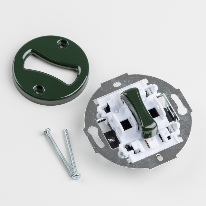 Kliklap - Retro jednopólový vypínač č. 1 a zásuvka SCHUKO 230V s rámečkem zelená