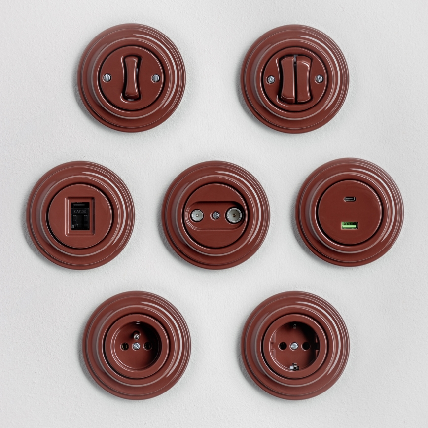 Kliklap - Retro jednopólový vypínač s rámečkem č. 1 hnědá