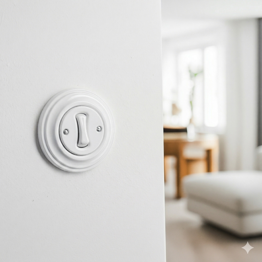 Kliklap - Retro jednopólový vypínač s rámečkem č. 1 sněhově bílá