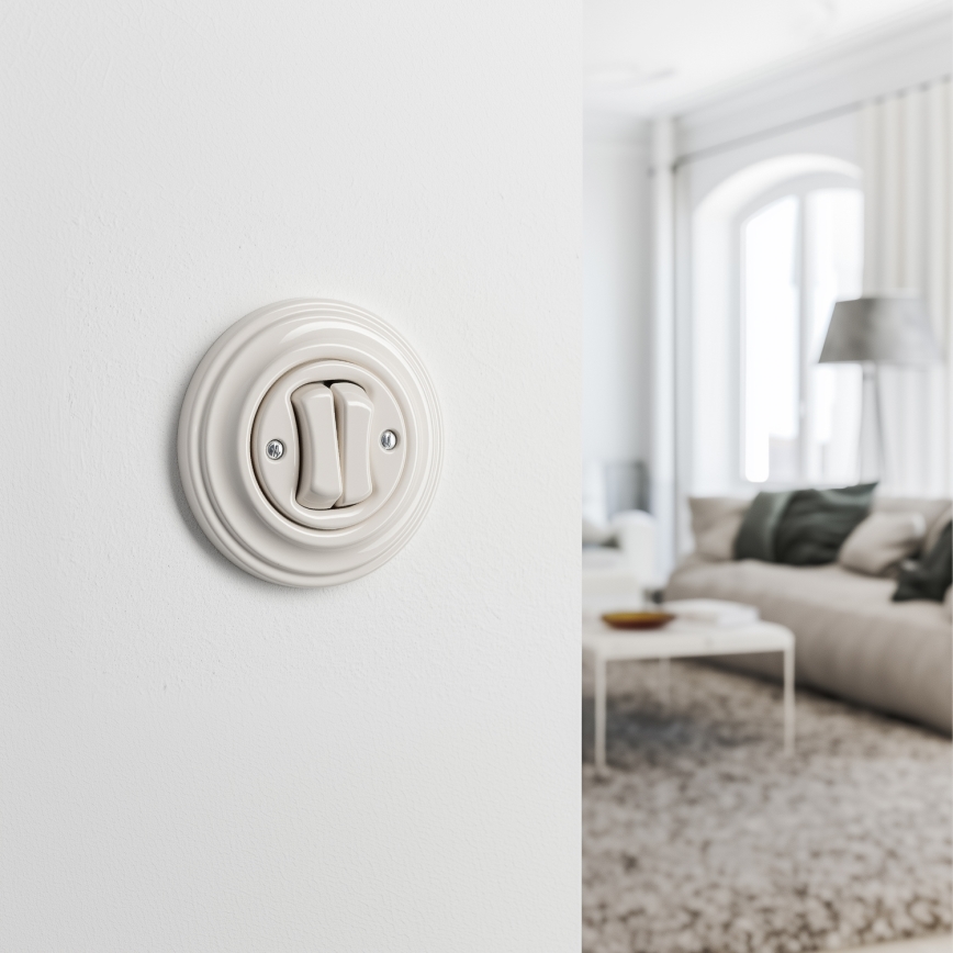 Kliklap - Retro sériový vypínač s rámečkem č. 5 béžová