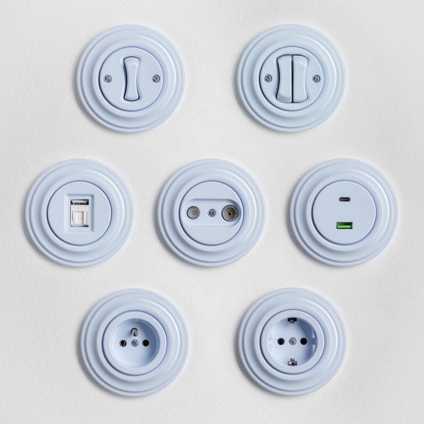 Kliklap - Retro sériový vypínač s rámečkem č. 5 modrá