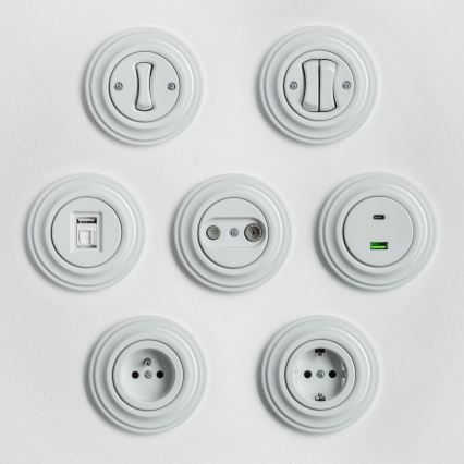 Kliklap - Retro tlačítko s rámečkem keramická bílá