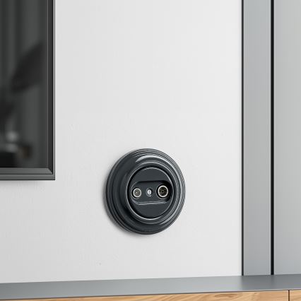 Kliklap - Retro účastnická zásuvka TV+R (koncová) s rámečkem antracit