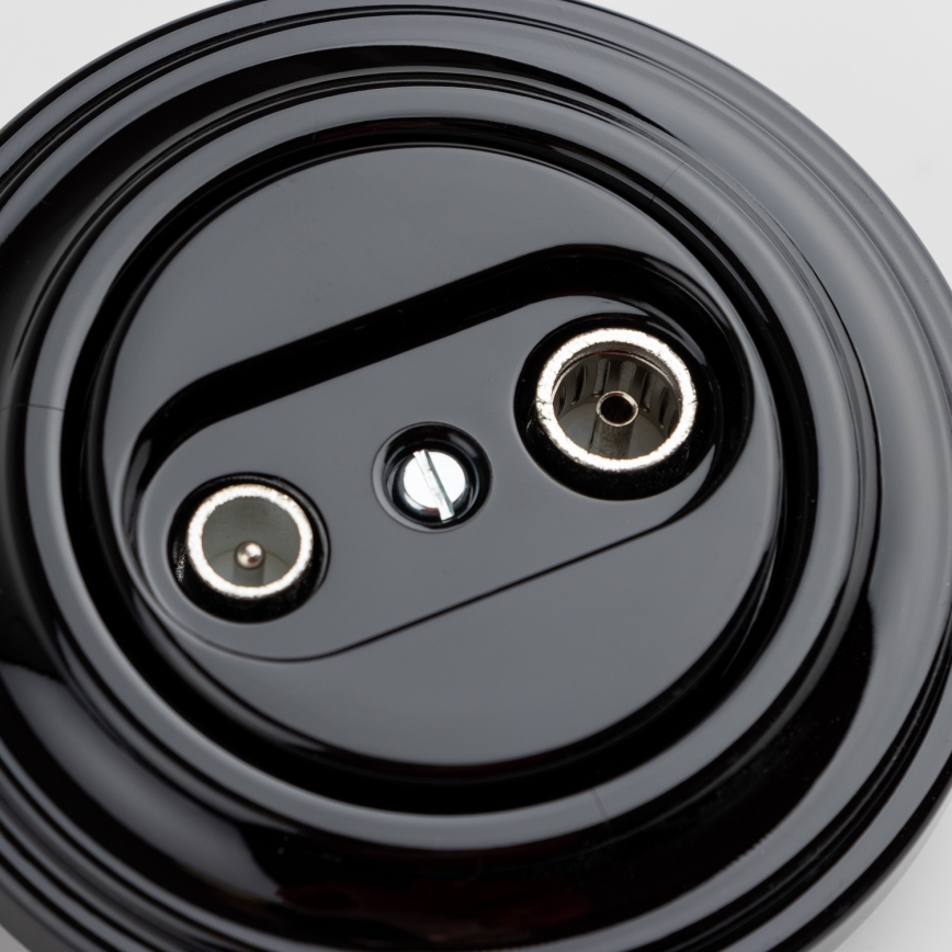 Kliklap - Retro účastnická zásuvka TV+R (koncová) s rámečkem černá