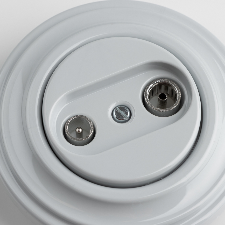 Kliklap - Retro účastnická zásuvka TV+R (koncová) s rámečkem šedá