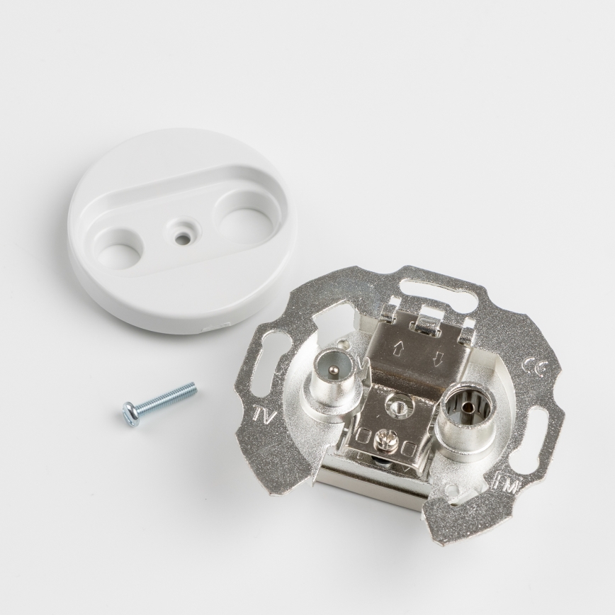 Kliklap - Retro účastnická zásuvka TV+R (průběžná) bez rámečku keramická bílá