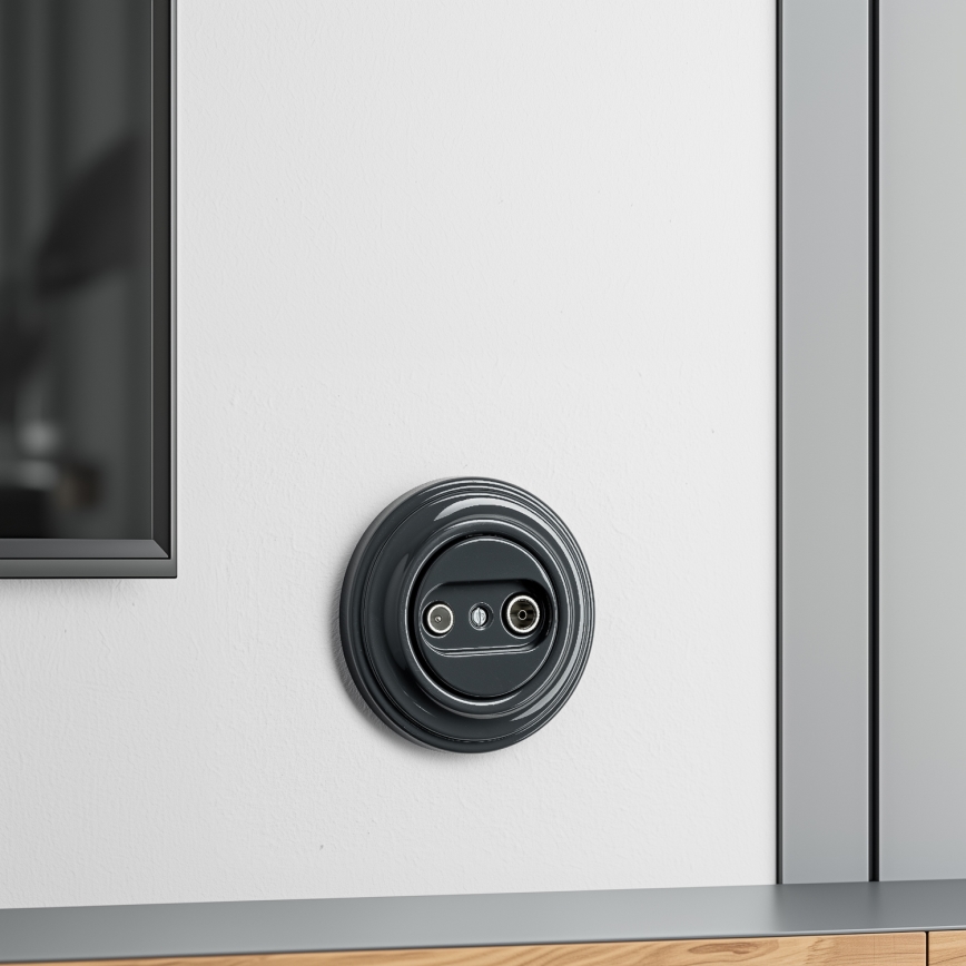 Kliklap - Retro účastnická zásuvka TV+R (průběžná) s rámečkem antracit